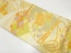 アンティーク　桧扇に菊・古典柄織り出し袋帯（材料）